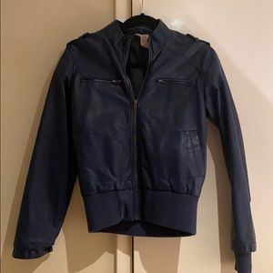Blue leather jacket